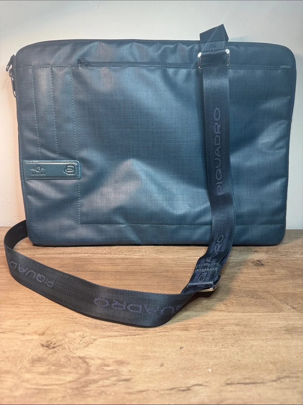 PIQUADRO Navy Messenger Bag with Adjustable Logo Strap
